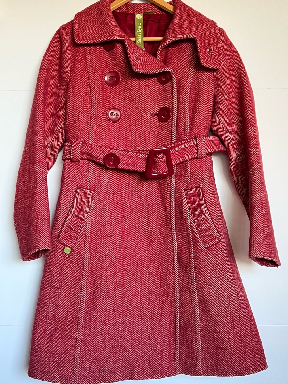Soia & Kyo Women's Red Herringbone Double-Breasted Belted Trench Coat